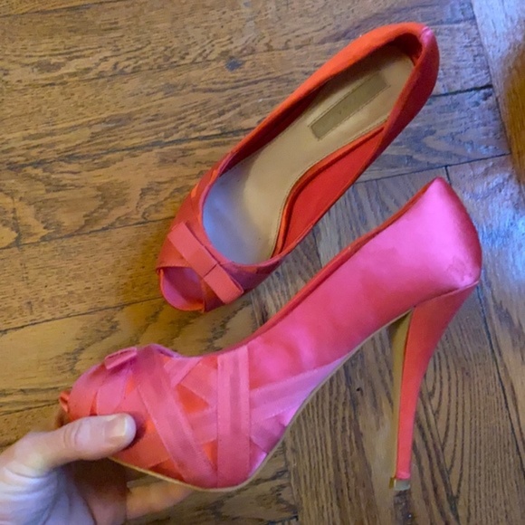 Zara pink satin bow high heel platform peep toe stilettos shoes - Picture 6 of 6